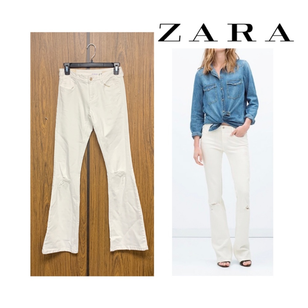 NEW with defect Zara White Distressed Flare Jeans